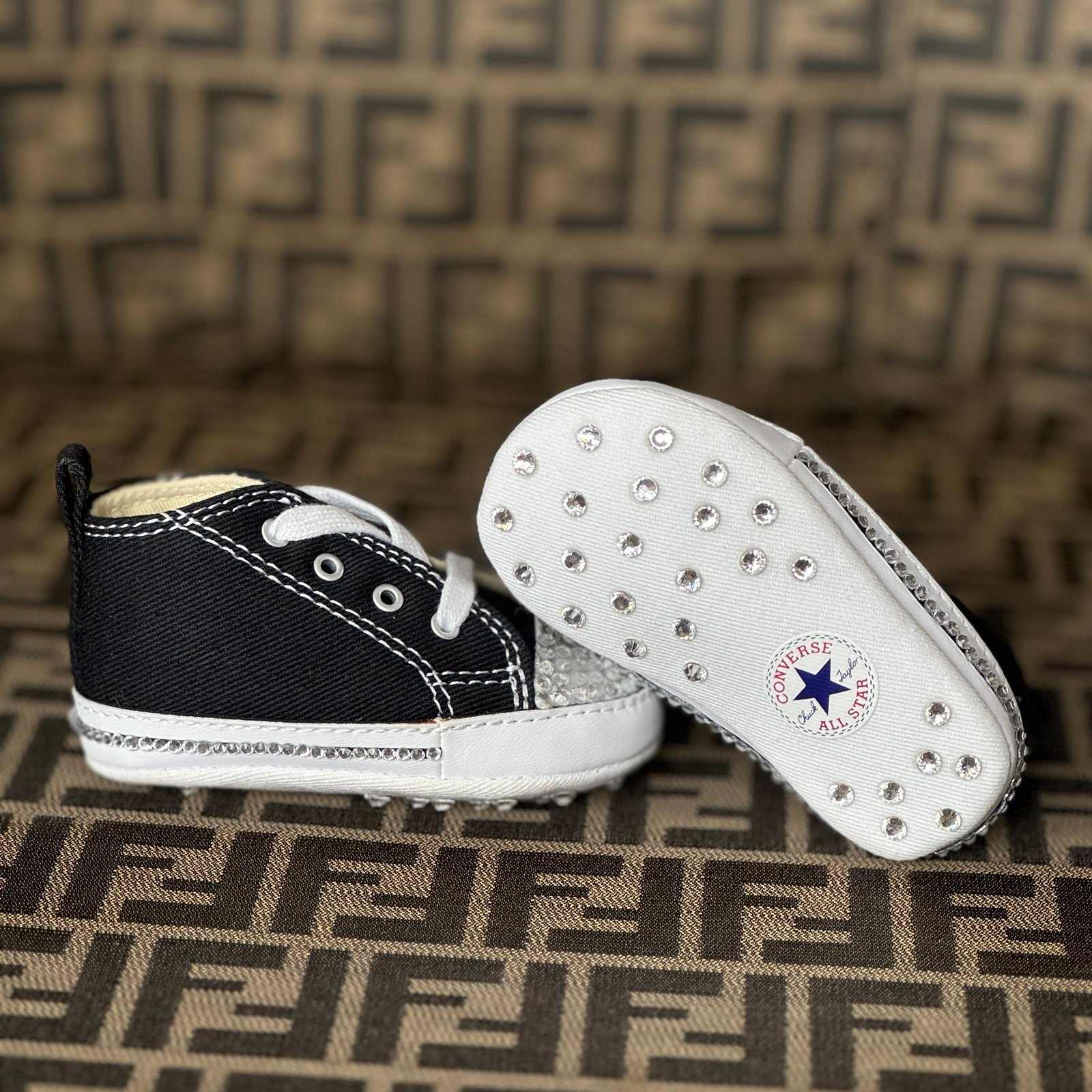 Custom Converse Baby Infant Crib Bling Rhinestones Black Shoes