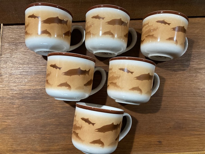 6 vintage Big Sky Lodge Stoneware Collection Thomas Norby Alaska fish fishing AK