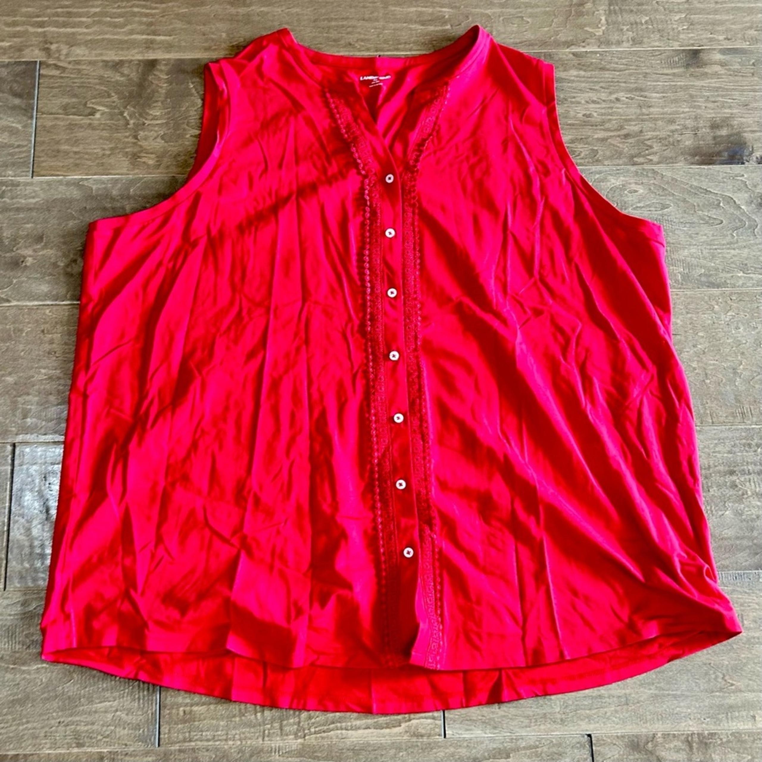 Lands’ End Women’s Plus Size Sleeveless Button Down Crochet Detail Red 3X EUC