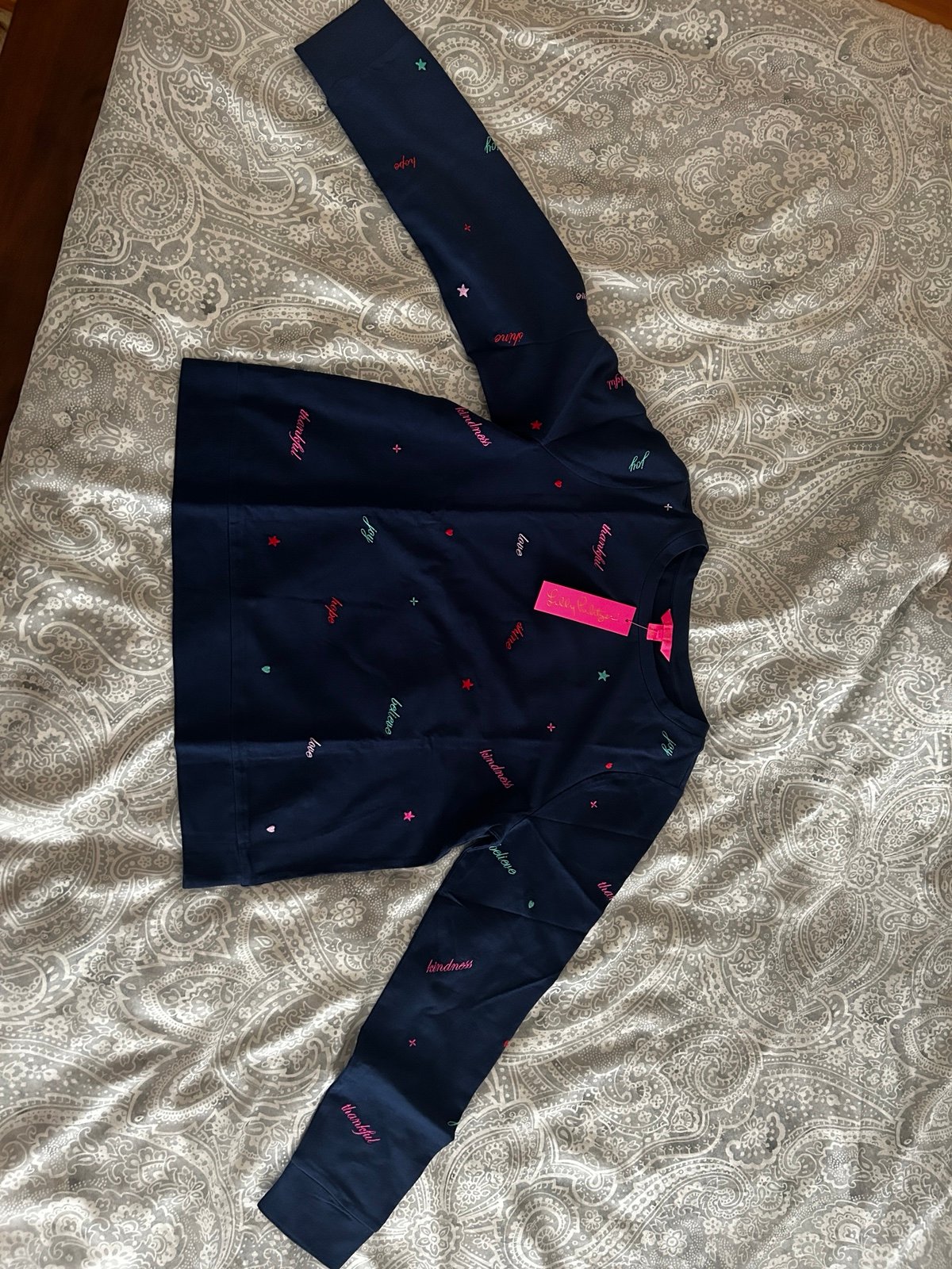 Lilly Pulitzer Large Rami Sweatshirt Low Tide Navy Good Vibes Sweatshirt NWT
