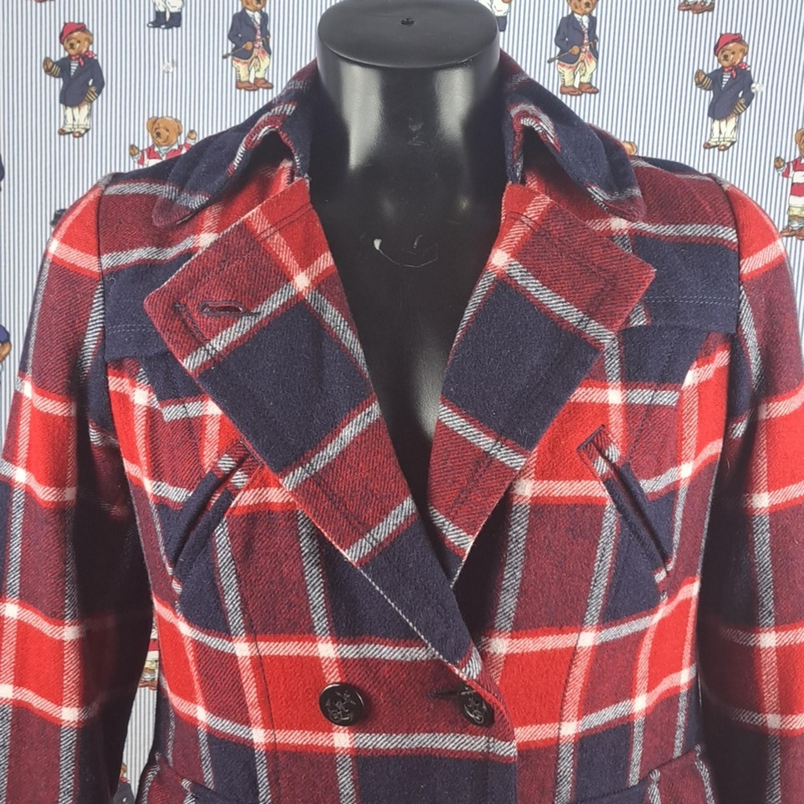 American Eagle Outfitters Women's LG red & blue plaid wool lined peacoat jacket