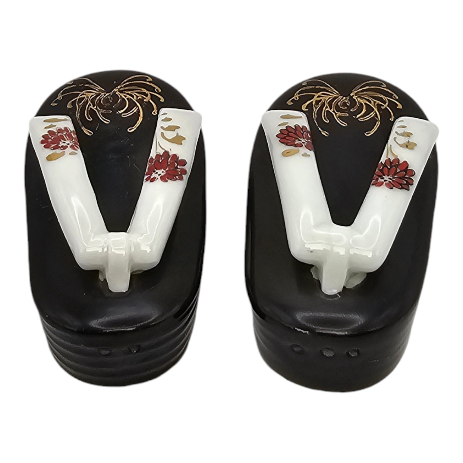 Vtg 1950s Traditional Japanese Sandal Salt & Pepper Shakers w/ Gold Detail MCM