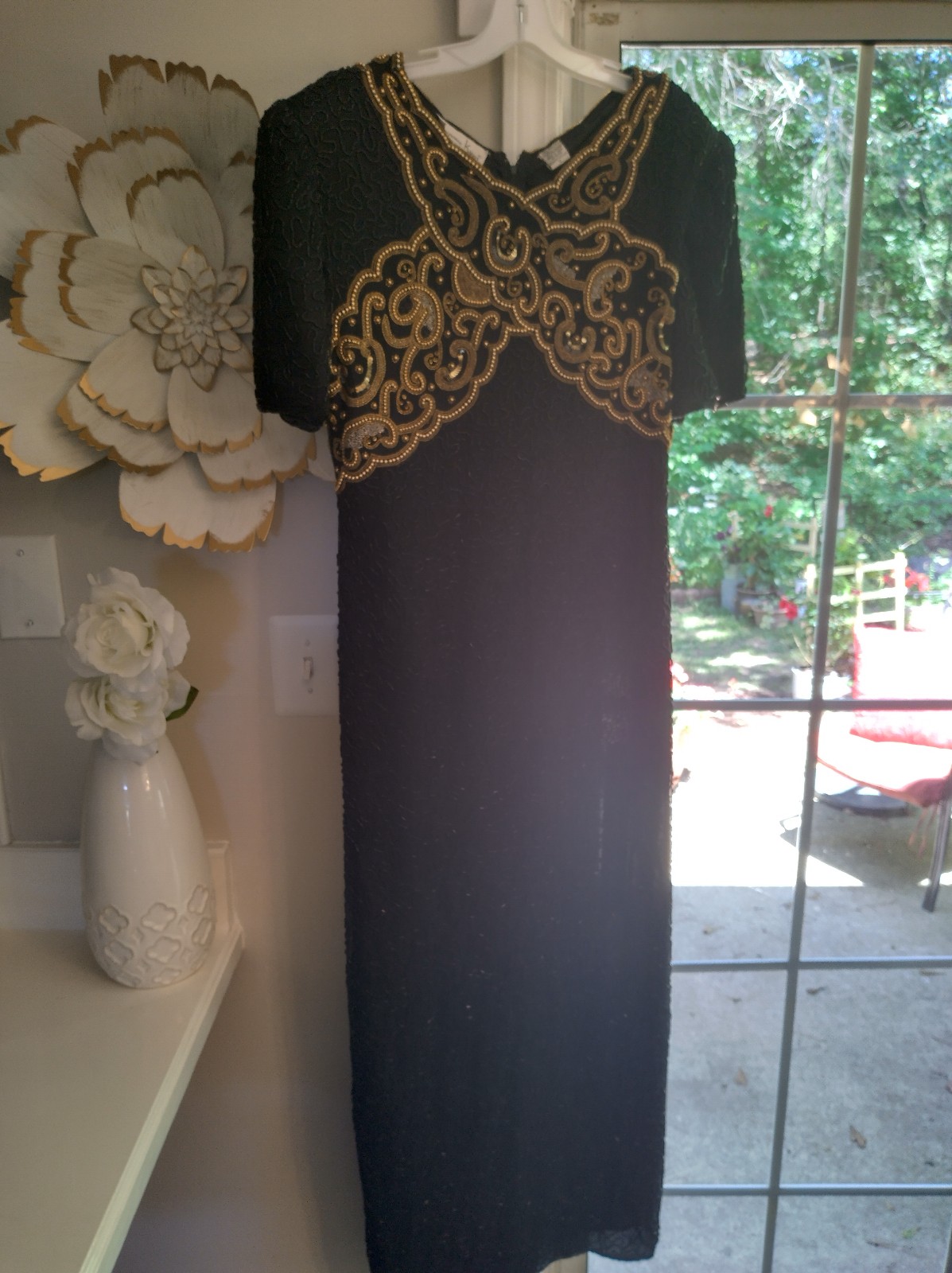Laurence Kazar Vintage Gown Black Gold Beaded Sequin Long Gown Size XL