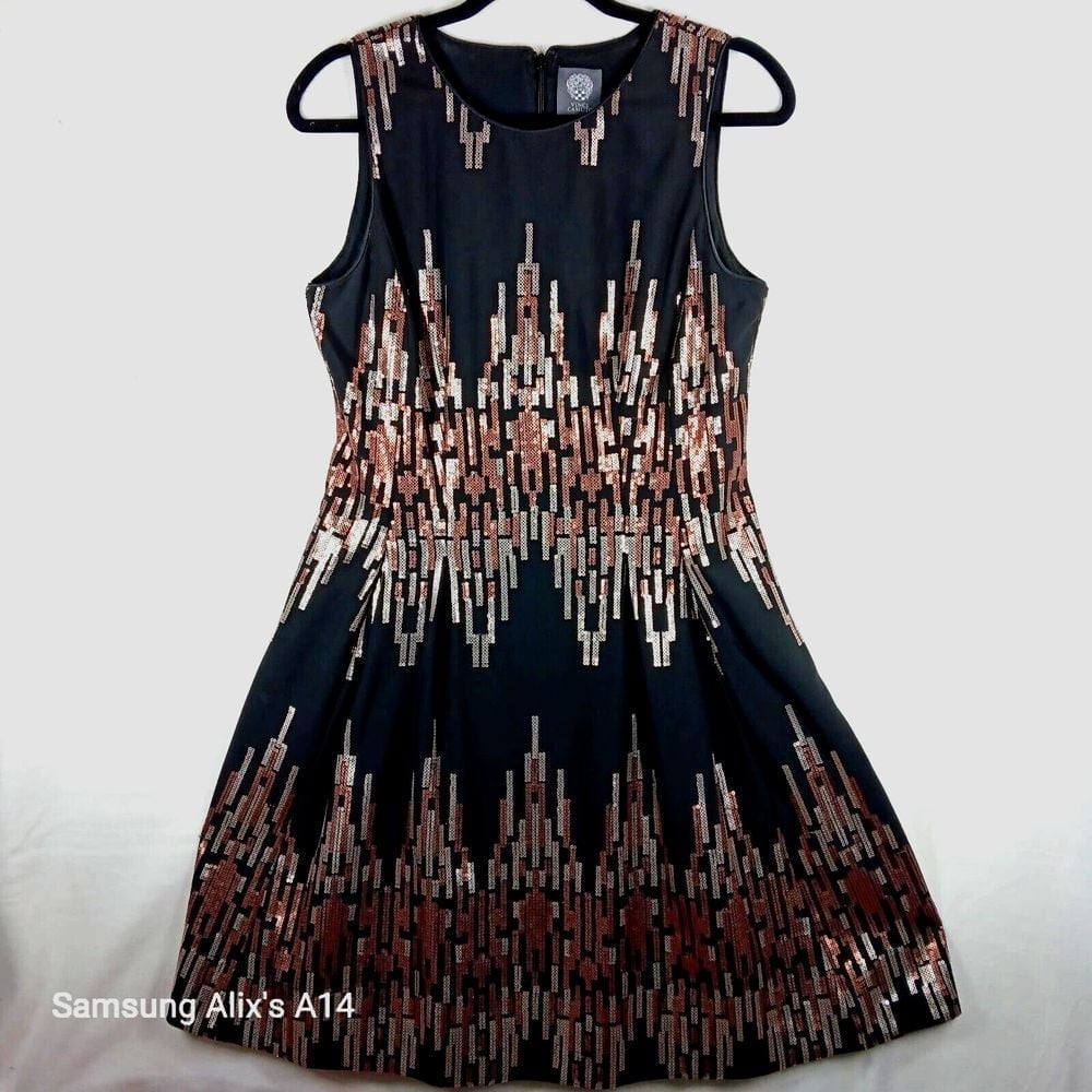 Vince Camuto Womens Cocktail Black Sequence Dress Sz 8 Sleeveless Opera Party