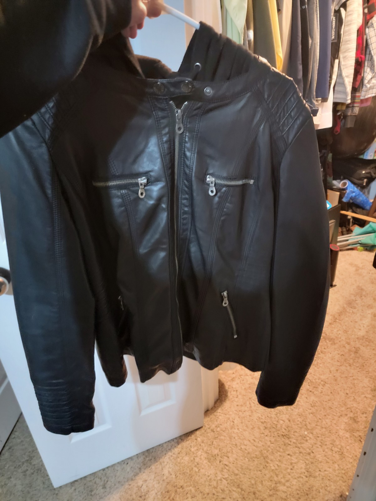 Pleather jacket with hood