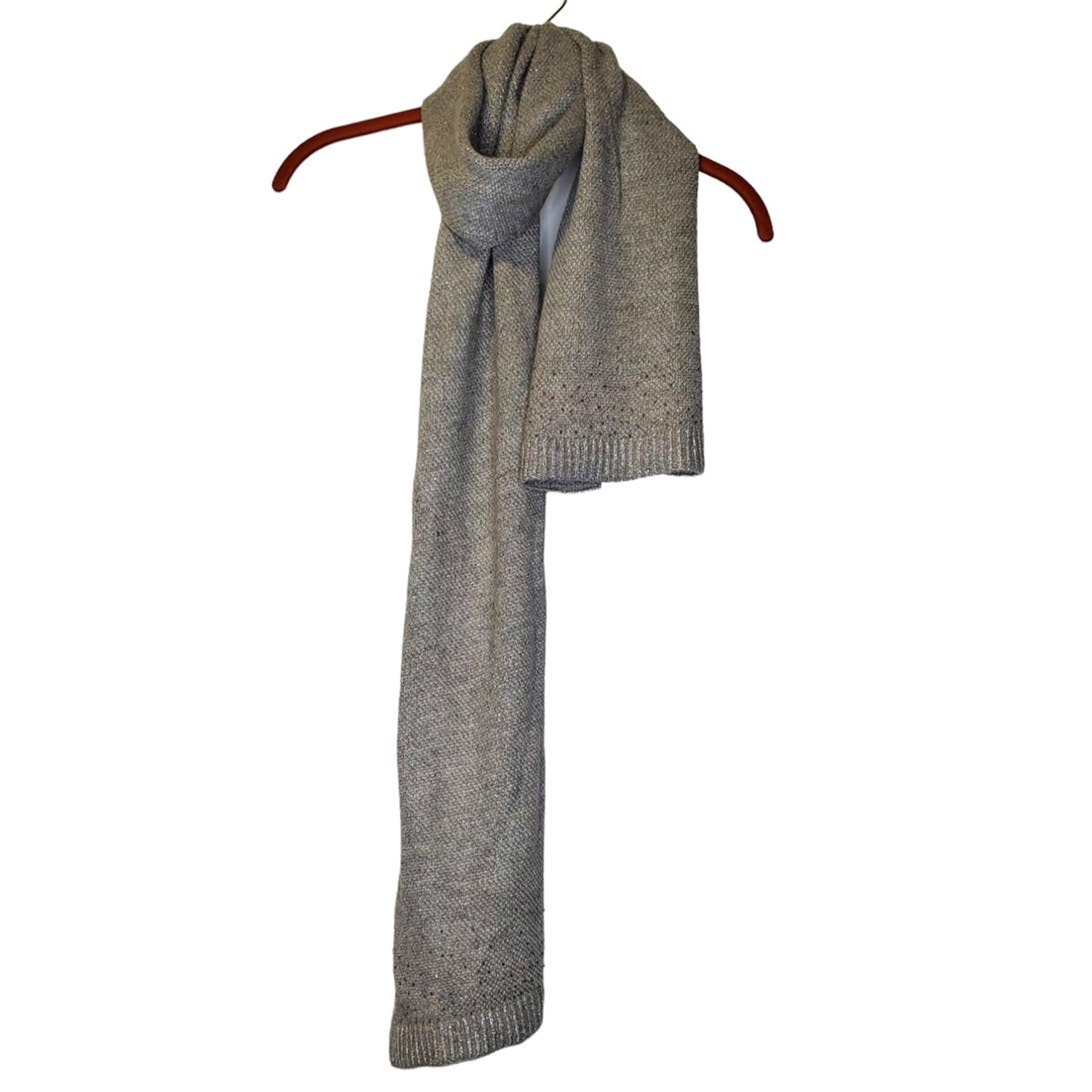 NEW Lauren Ralph Lauren Heather Gray Scarf Soft Beaded Shimmer Silver Cozy