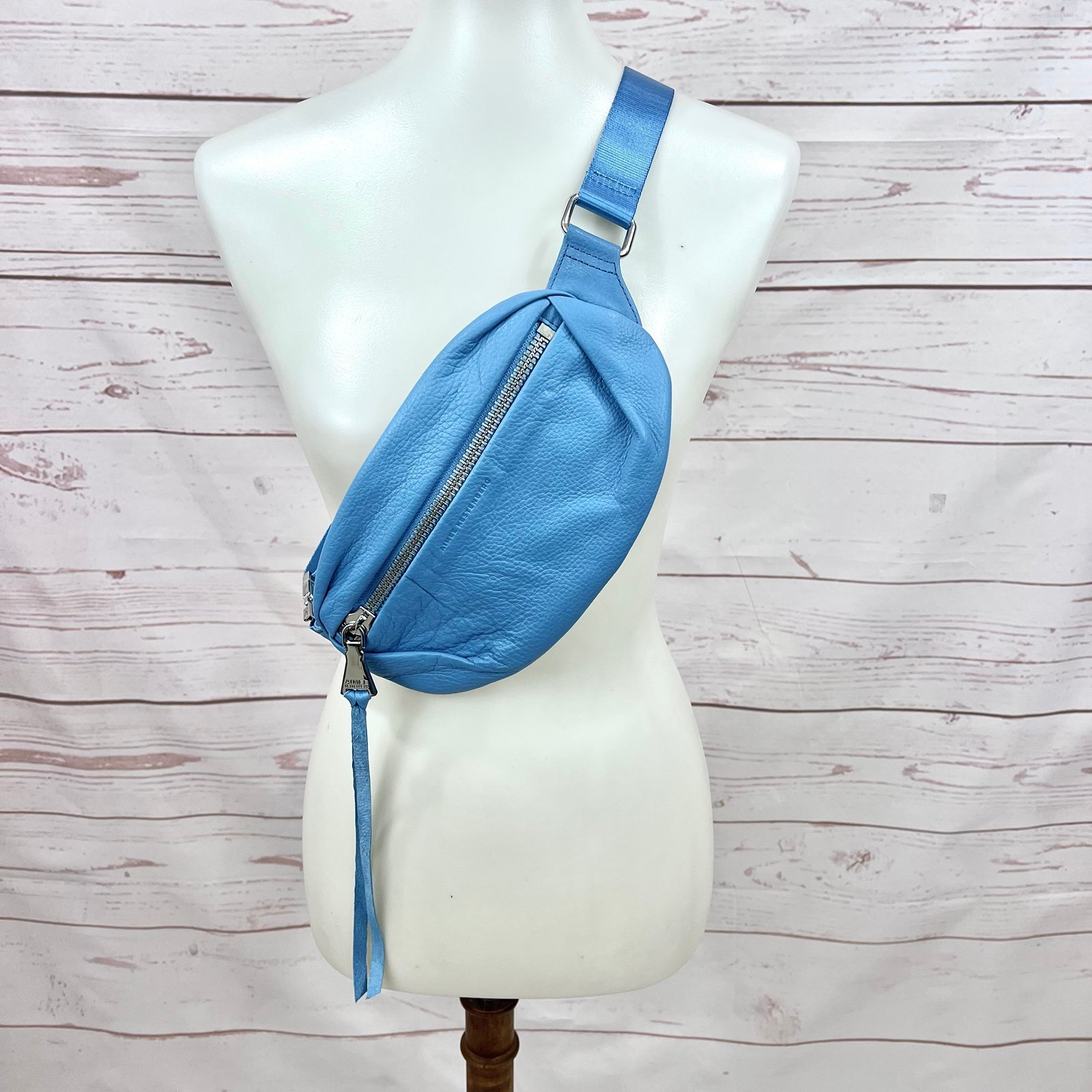 Aimee Kestenberg Milan Ice Blue Pebbled Lambskin Leather Bum Belt Bag