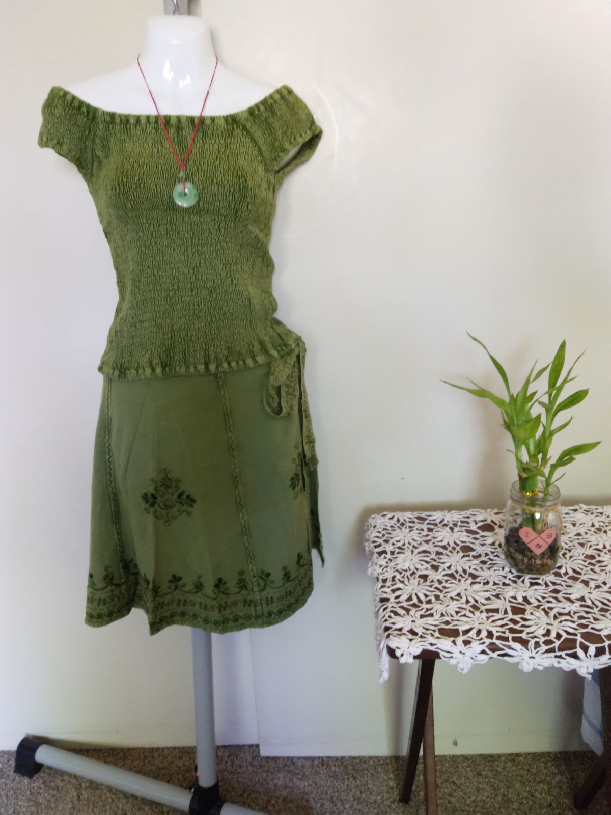 Off Shoulder Top and Midi Wrap Skirt