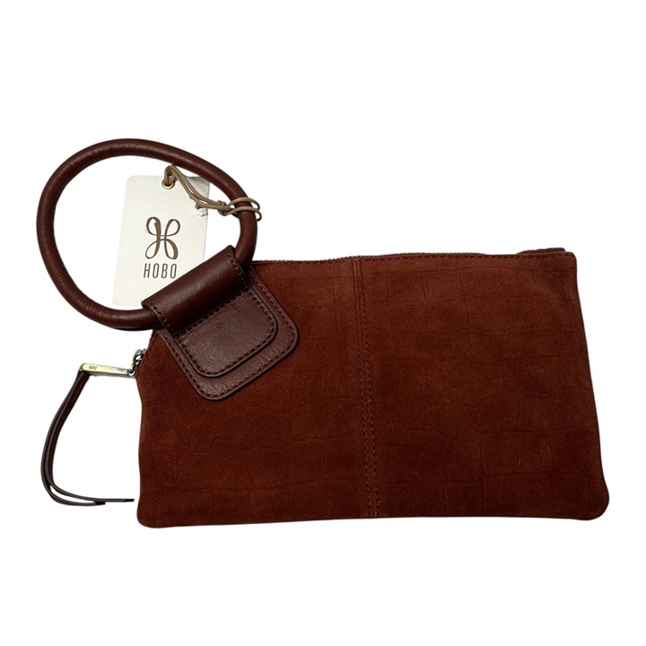 Hobo Sable Clutch Brown Sequoia Croc Emboss Genuine Leather