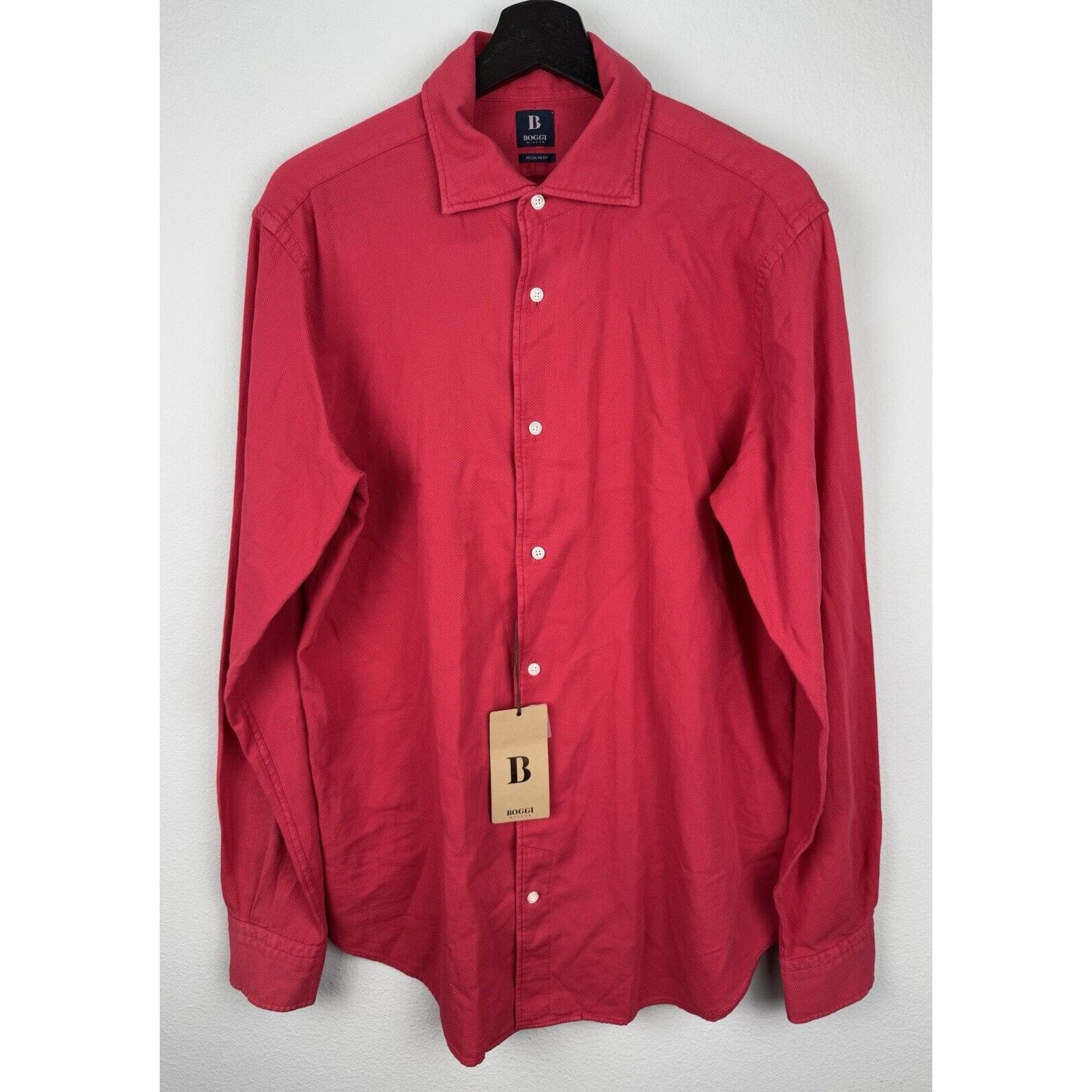Boggi Milano Button Up Shirt Mens Size L Red Long Sleeve Business Work NWT