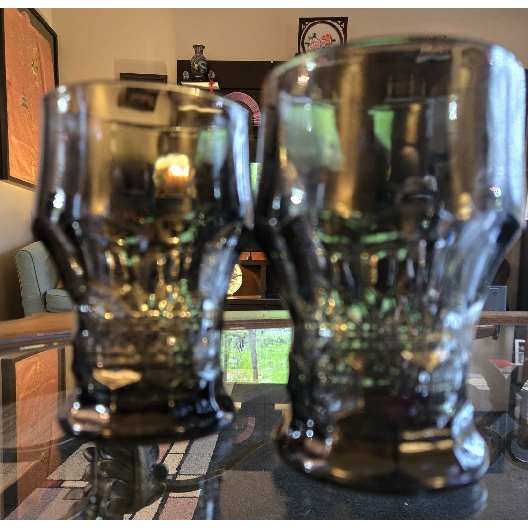 Vtg Set 2 Anchor Hocking Black Smoke Georgian Honeycomb Glasses Tumbler Lowball