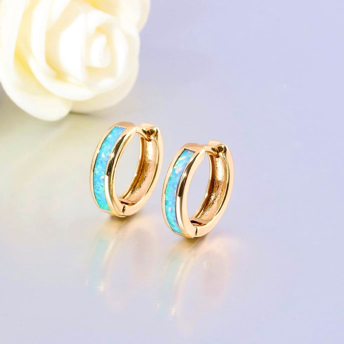 14K Yellow Gold & Fire Opal Huggie Hoop Earrings, NWT