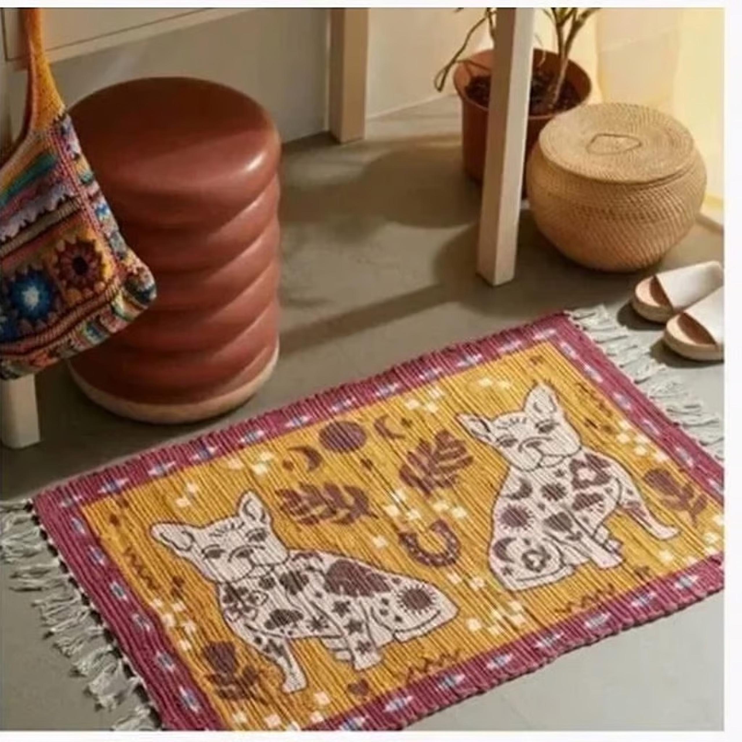 FL Tattooed Frenchie Dog Puppy Boho Peasant Hipster Hippie Deco Printed Mat Rug