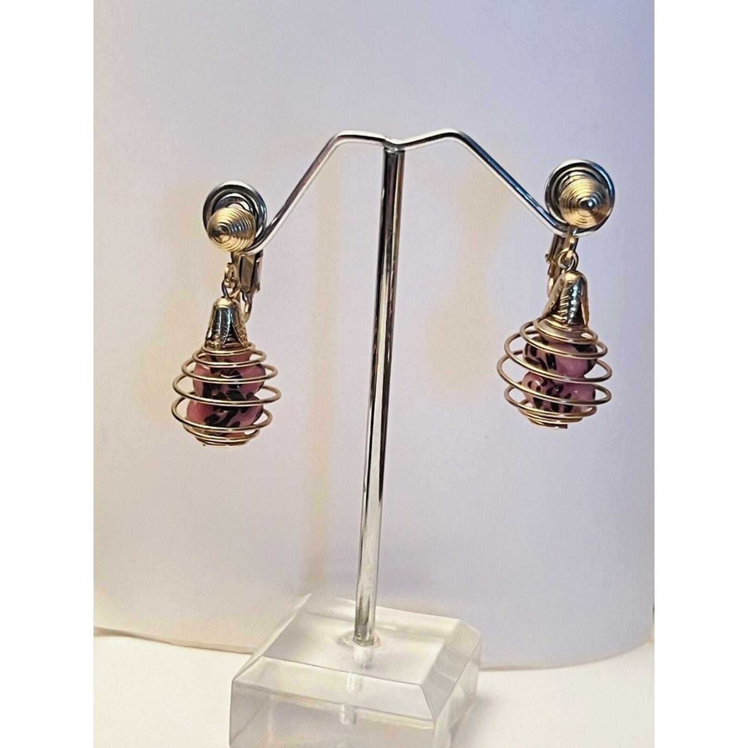 SAC Earrings VTG Clip Estate Gold Rare Dangle 1960s Venetian Glass Spiral Retro