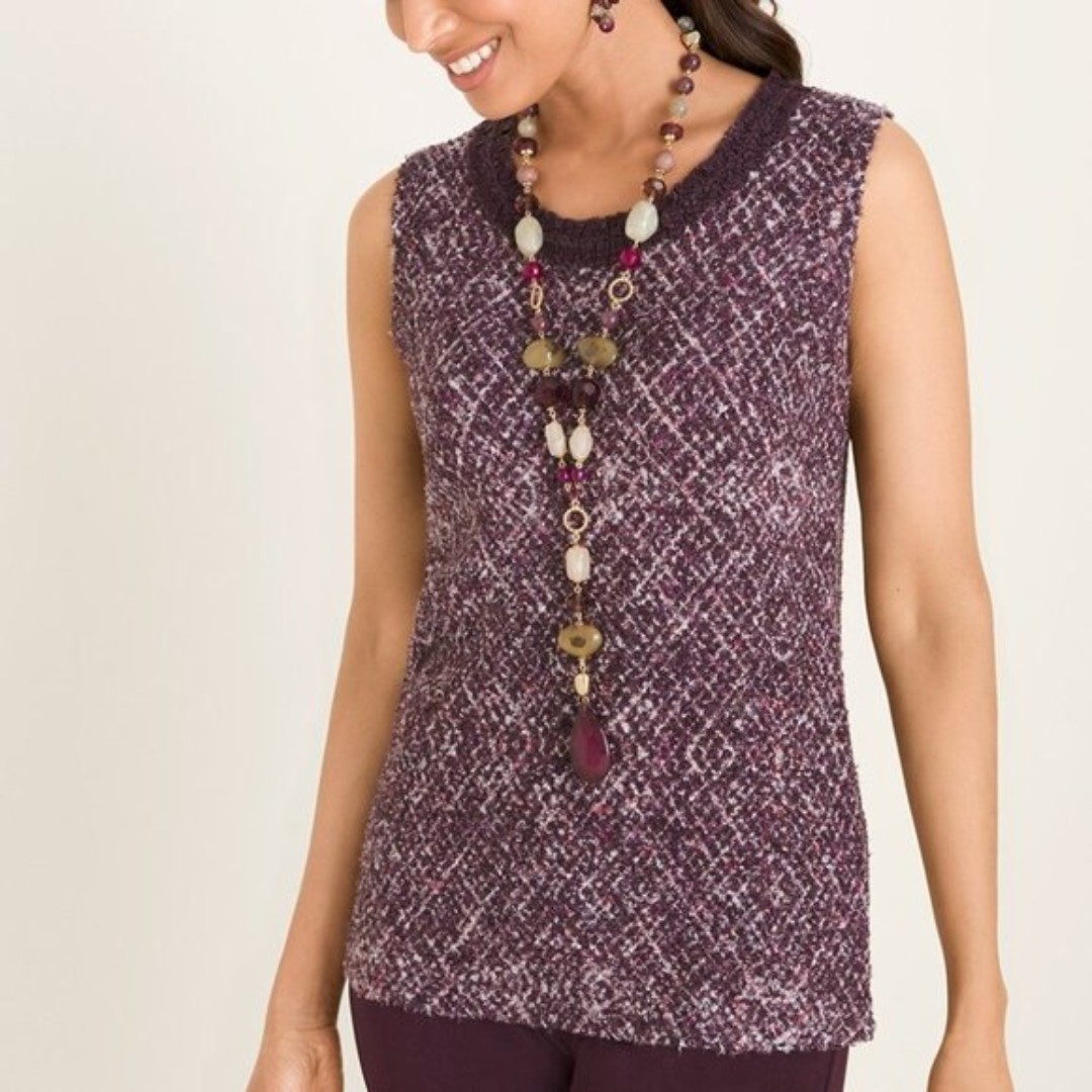 Purple Chico's Tweed Textured Sleeveless Top (NWT)