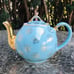 Vintage Hall MCM Cyan Blue Gold Accent Daisy Floral 6-Cup Teapot