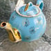 Vintage Hall MCM Cyan Blue Gold Accent Daisy Floral 6-Cup Teapot