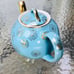 Vintage Hall MCM Cyan Blue Gold Accent Daisy Floral 6-Cup Teapot