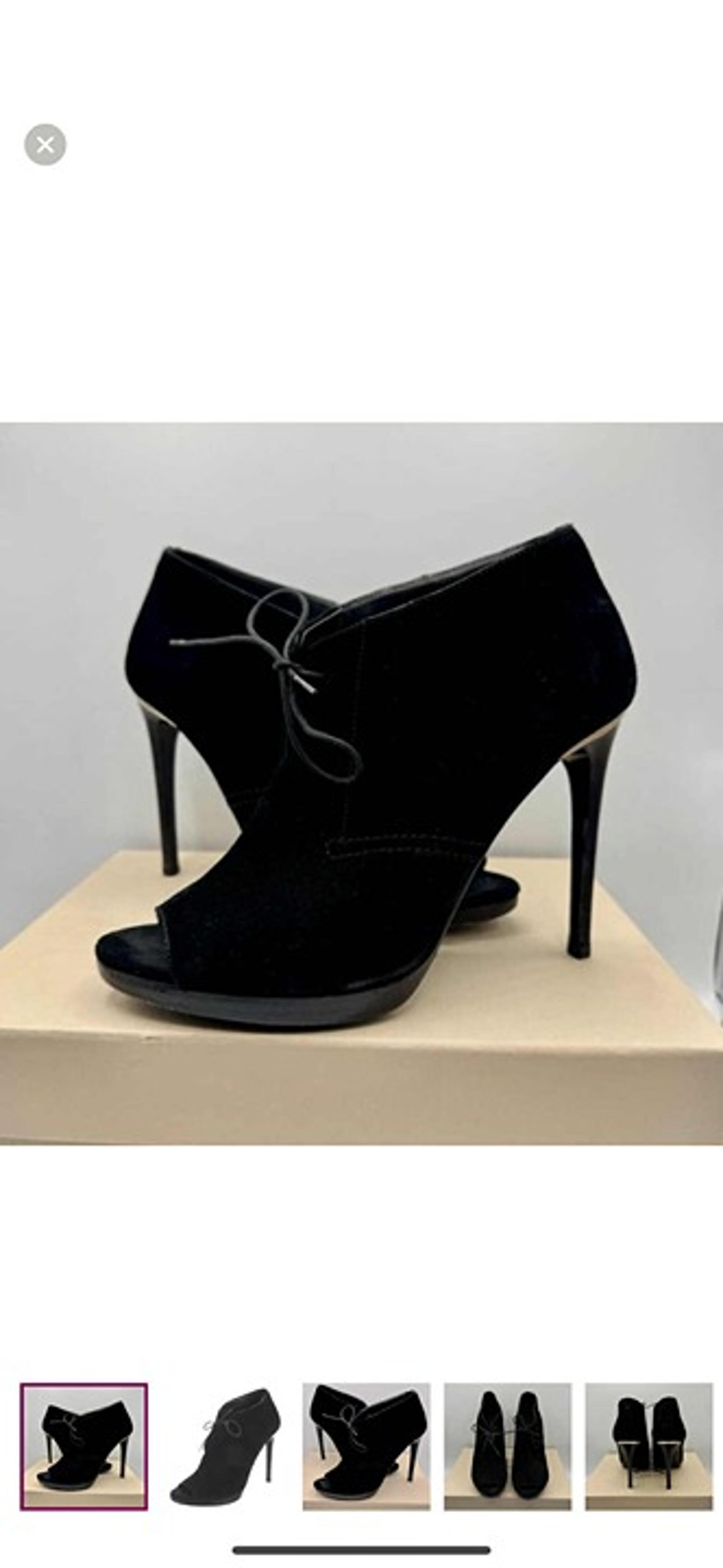 BURBERRY Black Suede Leather Boots Peep Toe Platform Ankle Boots