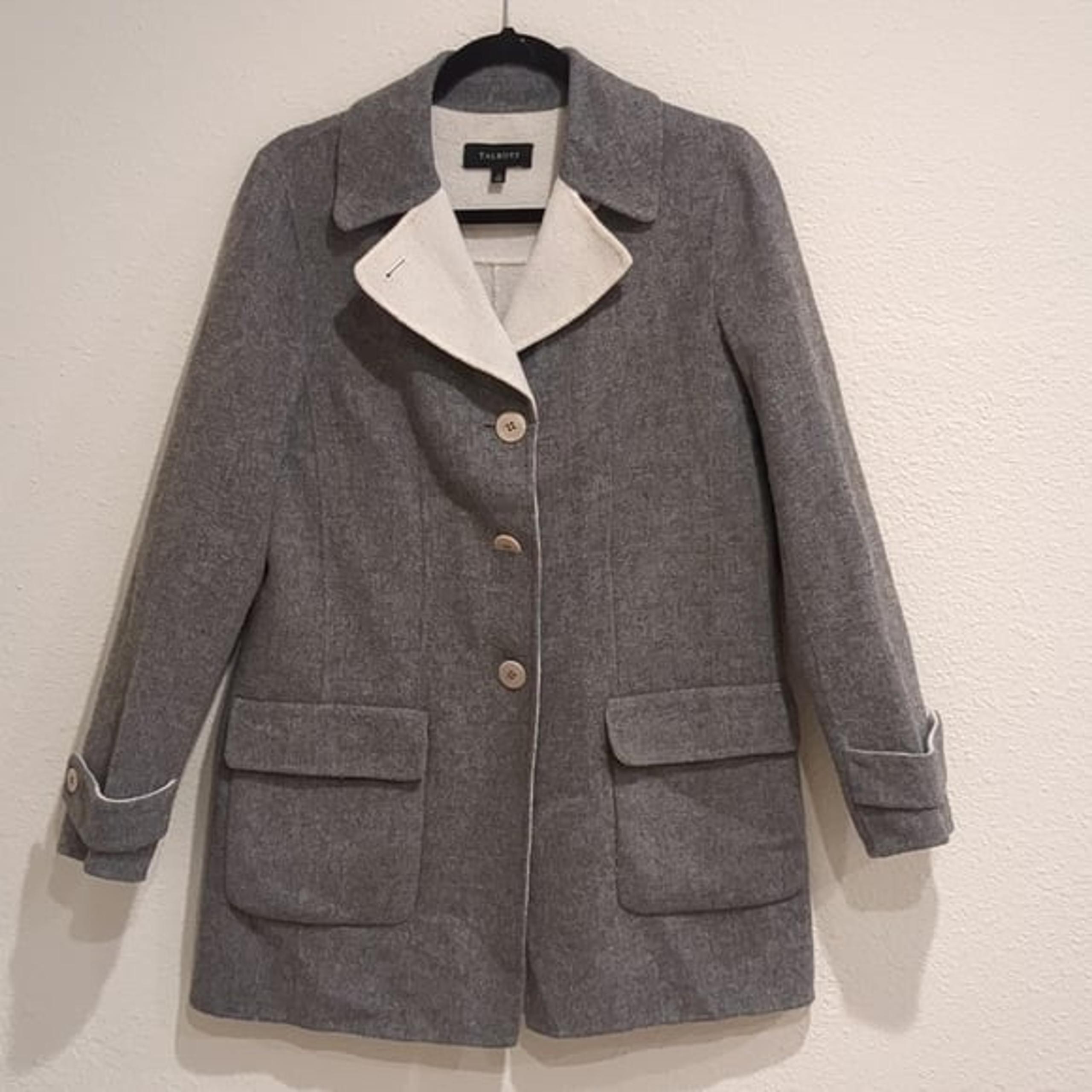 Talbots Gray White Wool Blend Overcoat Pea Coat Size 4