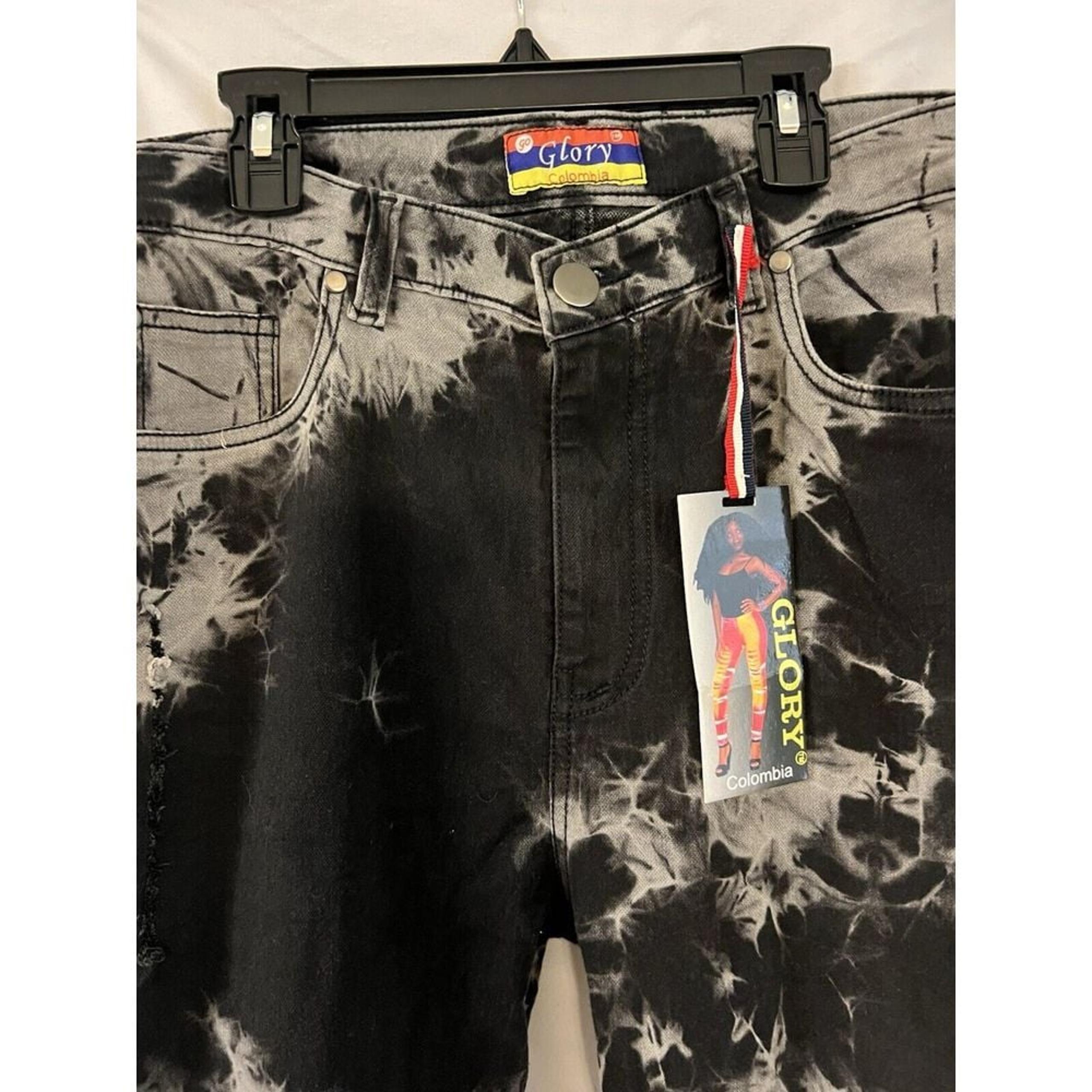 Glory Colombia Distressed Tye Dye Black & Grey Denim Stretch Women NWT