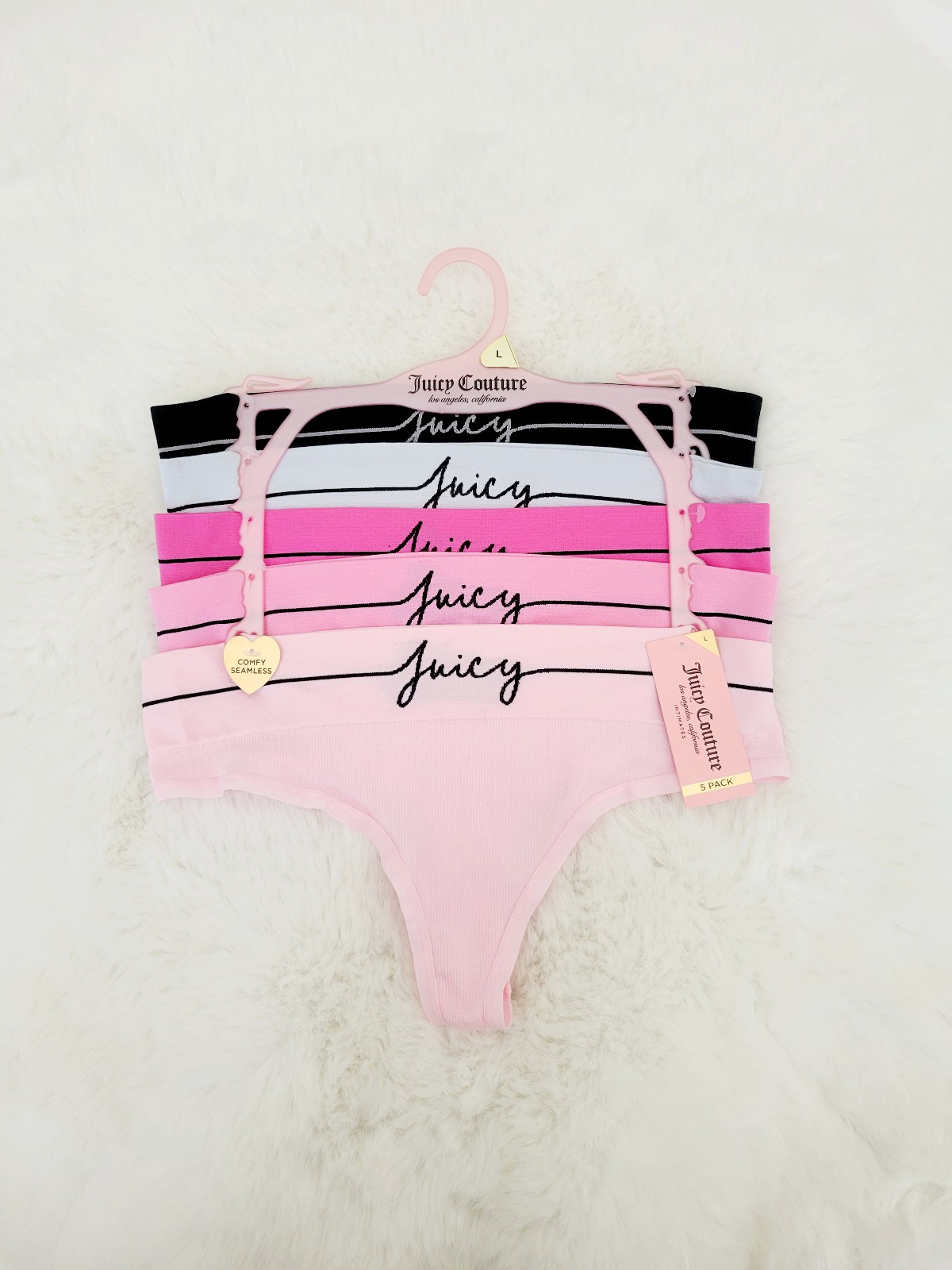 JUICY COUTURE BRAND NEW 5-PACK COMFY SEAMLESS THONG SIZE L