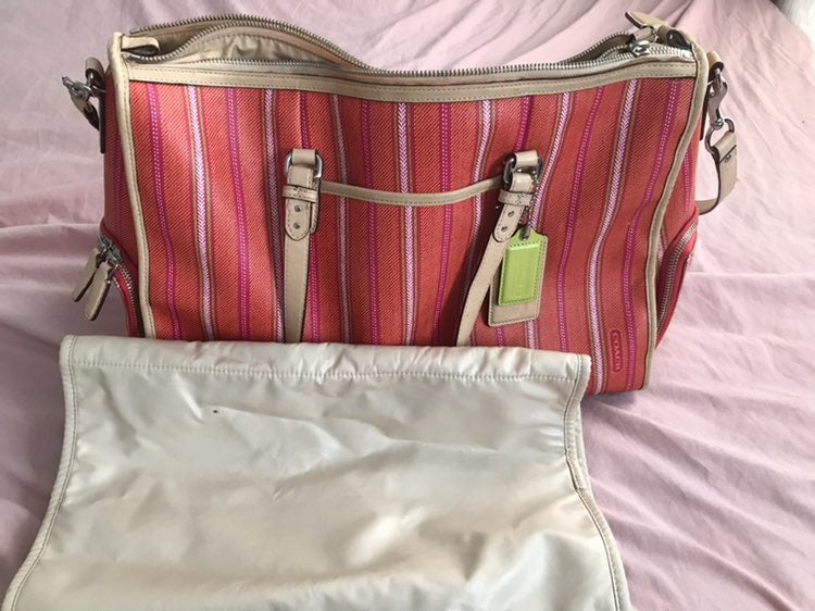 COACH Ticking Stripe Double Zip Diaper B