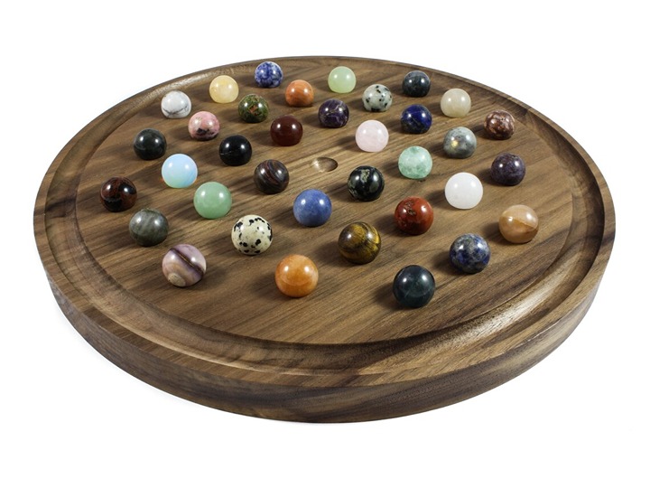 Solitaire Walnut Game Board with Mineral Marbles
