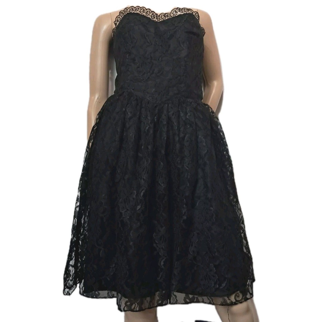 Vtg 80s Goth Prom Dress black Lace Bustier Formal Dance superstition 7/8 9/10