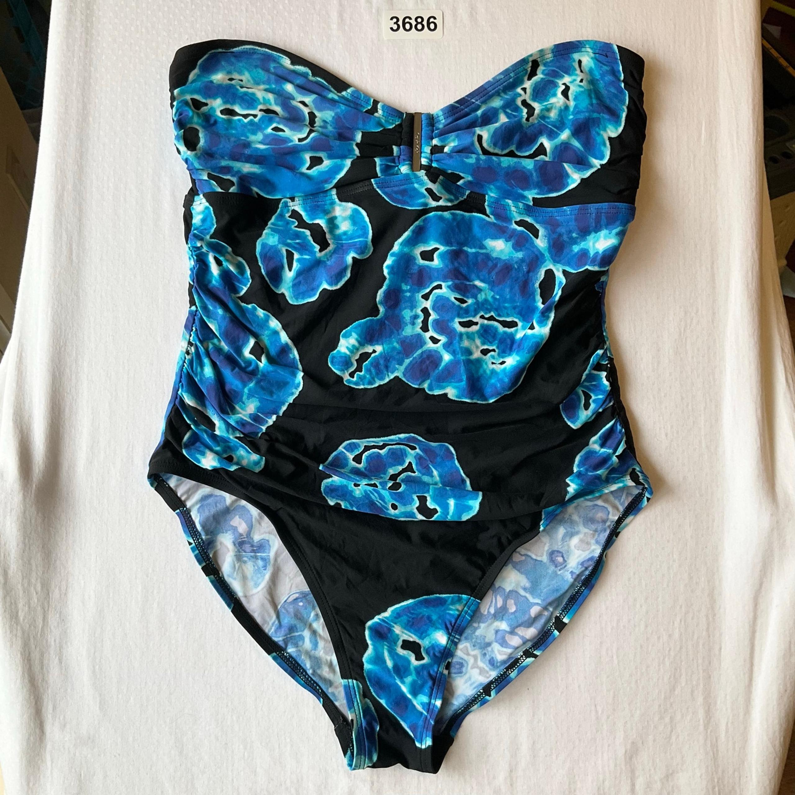 Calvin Klein Women One-piece Swimsuit size M Stretchy Floral Blue & Black