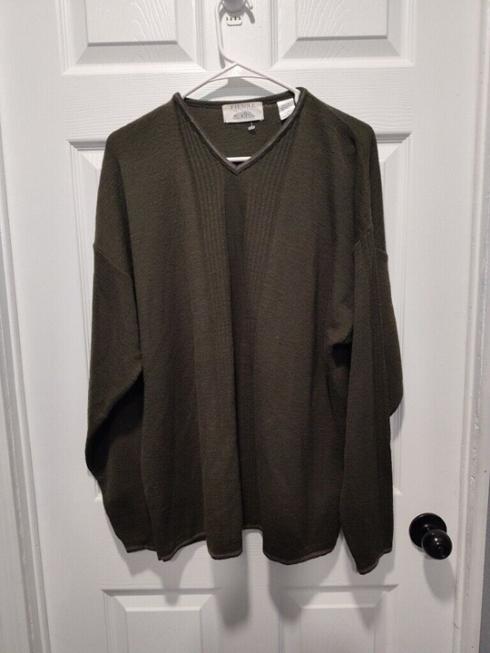 Fiesole Mens Italian Made Dark Olive Green Wool Blend Vneck Sweater Size Large
