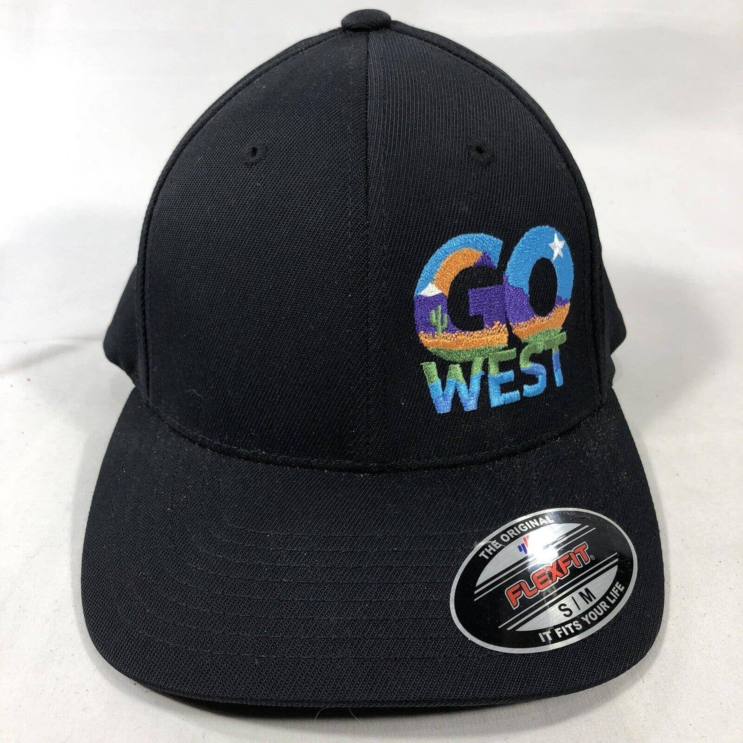 GO WEST HAT CAP FLEXFIT MENS SMALL-MEDIUM S/M BLACK SPORT-TEK NYLON COTTON