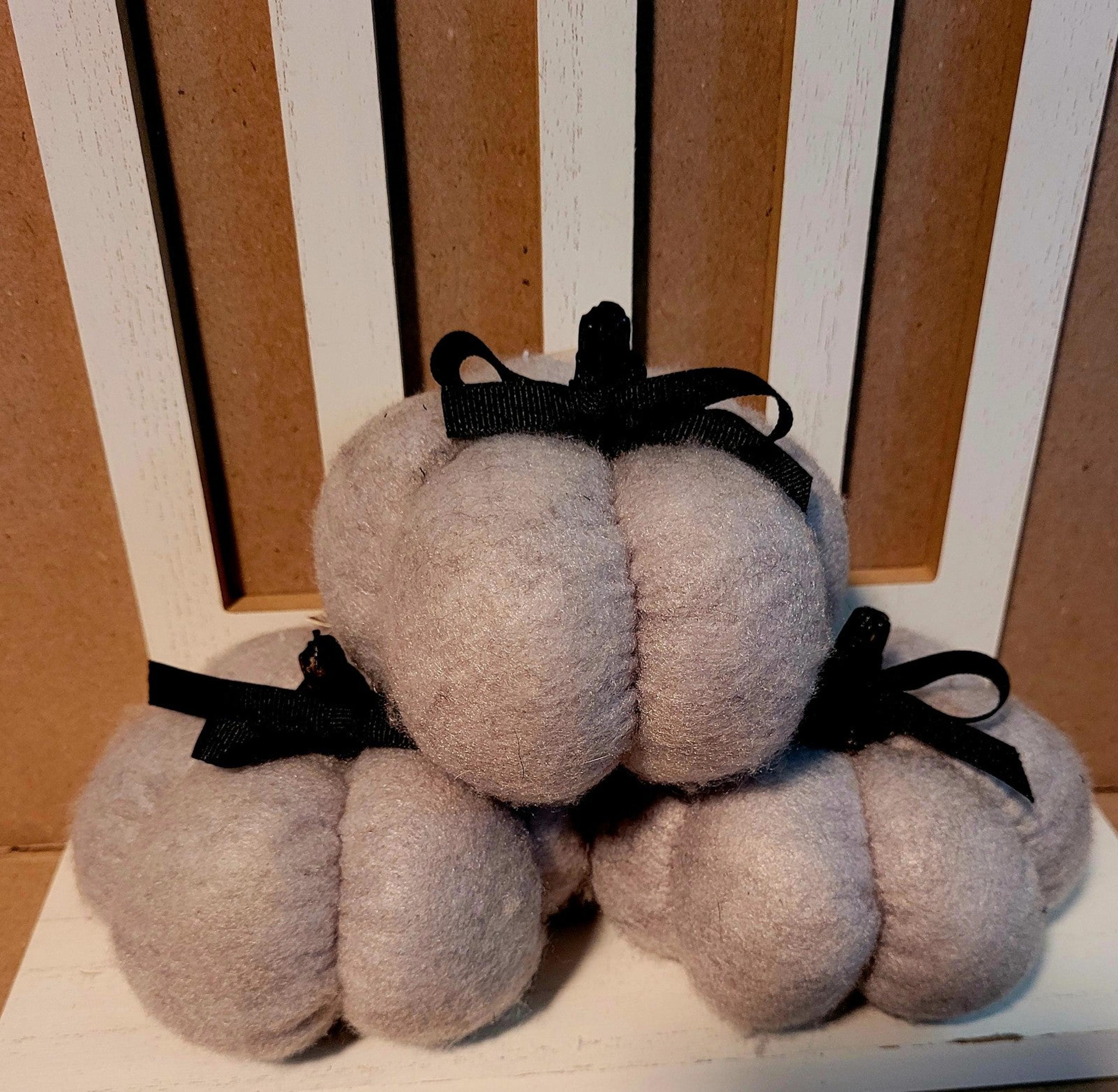 3 Grey Flannel Plush Pumpkins