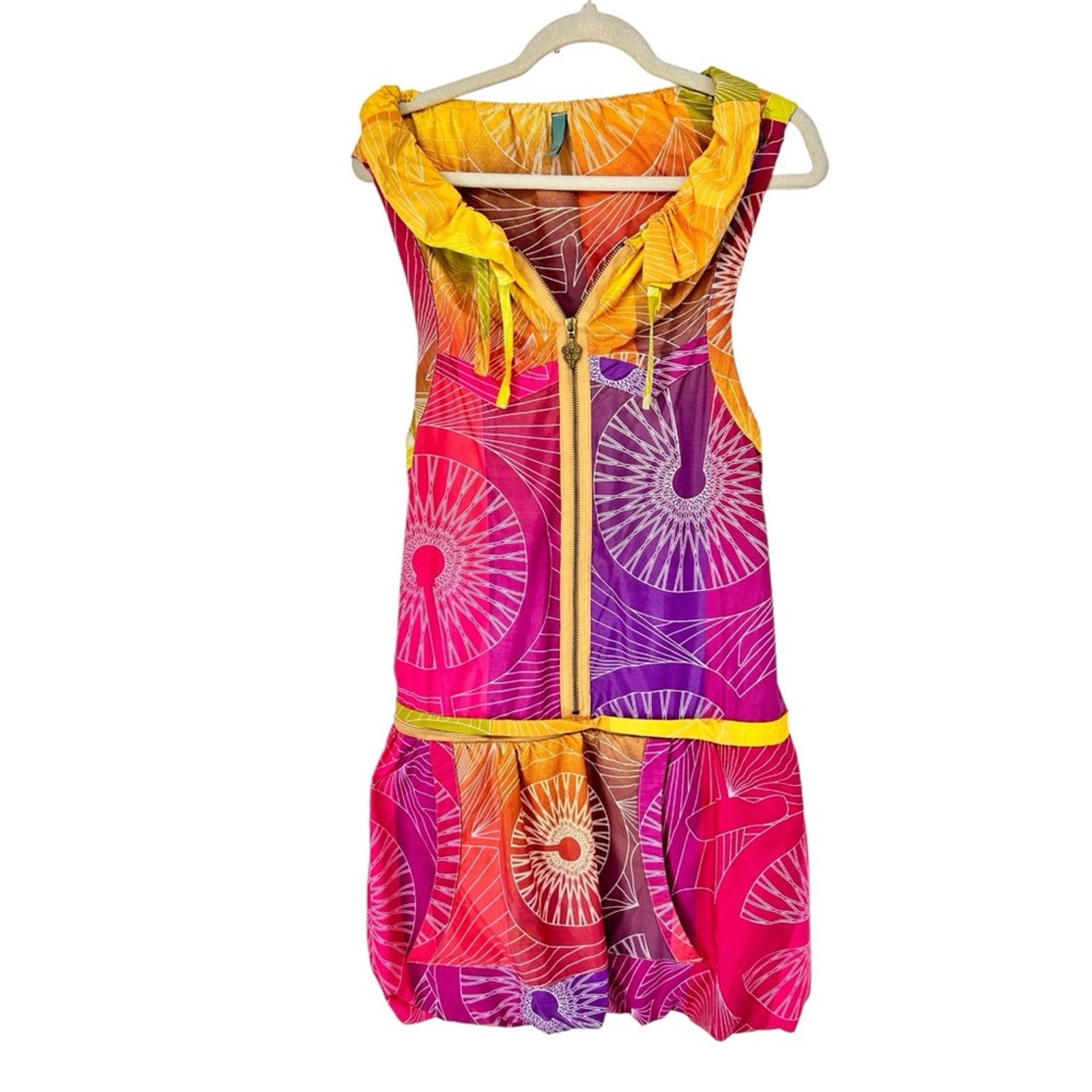 Farm Rio vintage Y2K colorful printed sleeveless zip off parachute dress SZ M
