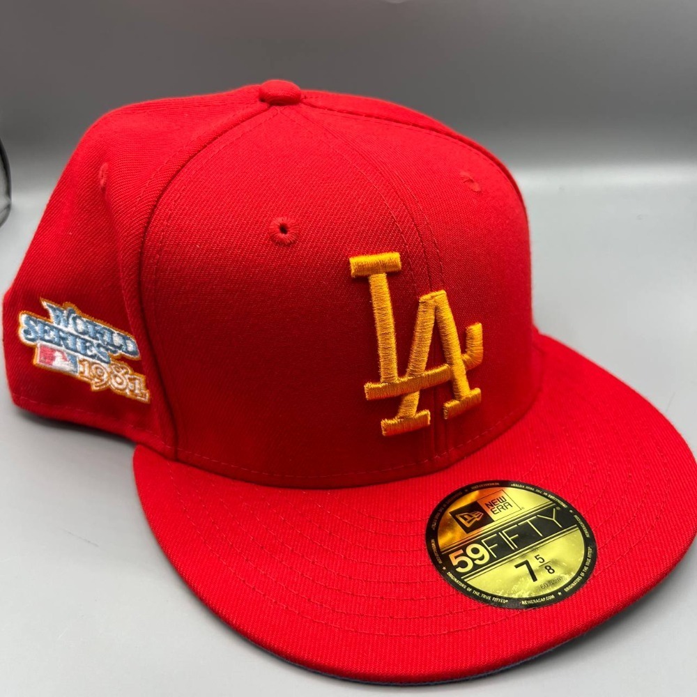 Los Angeles LA Dodgers Hat Men 7 5/8 Red Blue 59Fifty New Era Fitted Cap