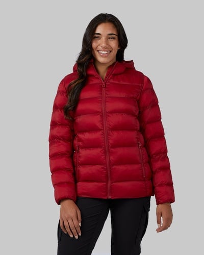 Red puffer jacket