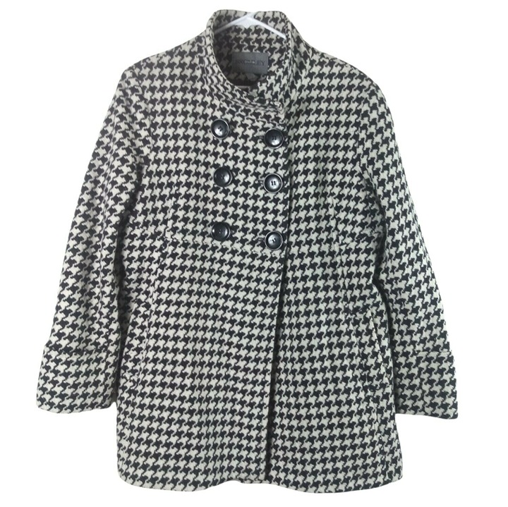Bromley Collection Womens Houndstooth Wool Blend Peacoat Black White XL Lined