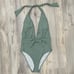 We Wore What Sage Green Brooklyn Halter One Piece Swimsuit Plunge Bow Size L