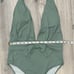We Wore What Sage Green Brooklyn Halter One Piece Swimsuit Plunge Bow Size L