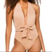 We Wore What Sage Green Brooklyn Halter One Piece Swimsuit Plunge Bow Size L