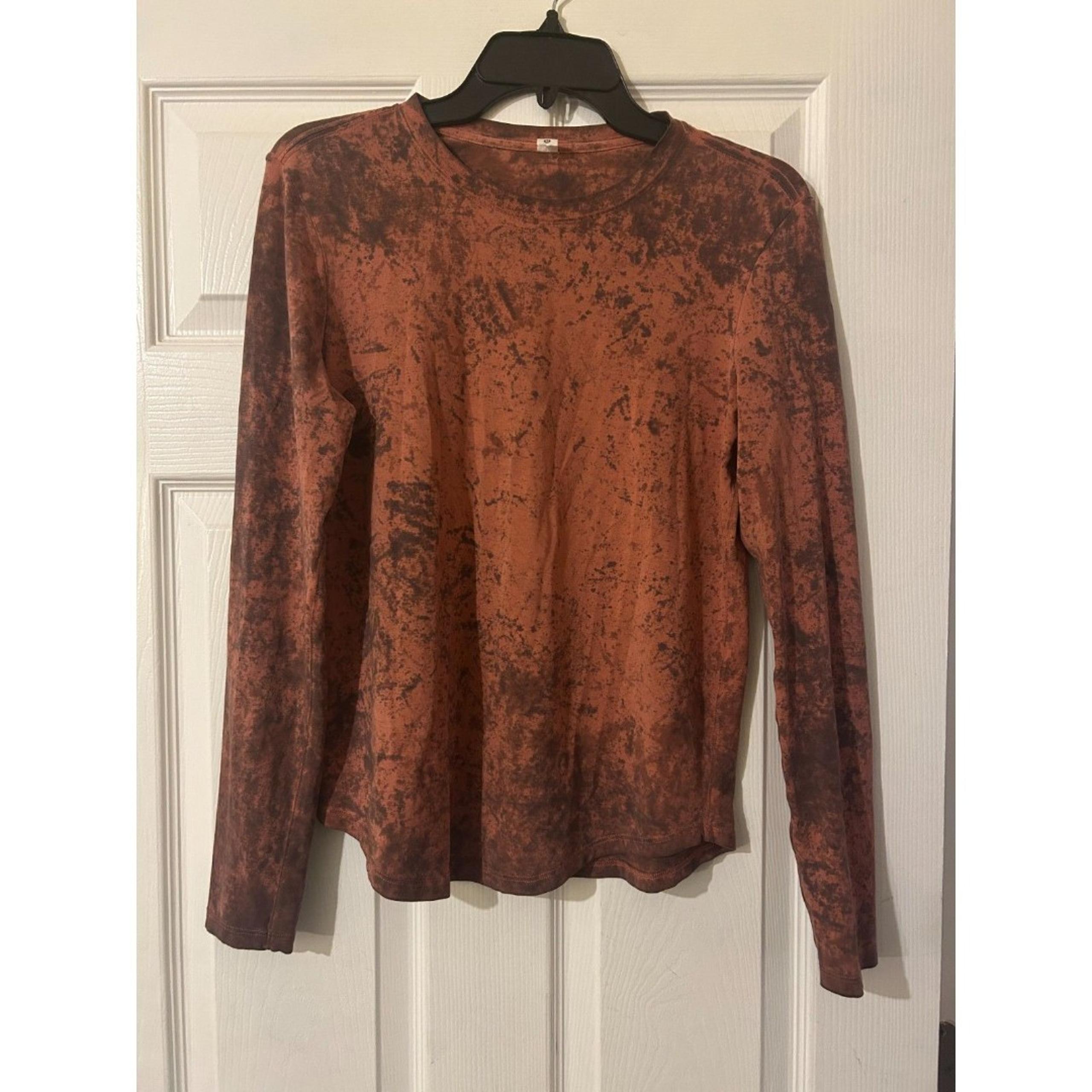 Lululemon Womens Long Sleeve Rustic Shirt Tie Dye Orange Brown Size 4