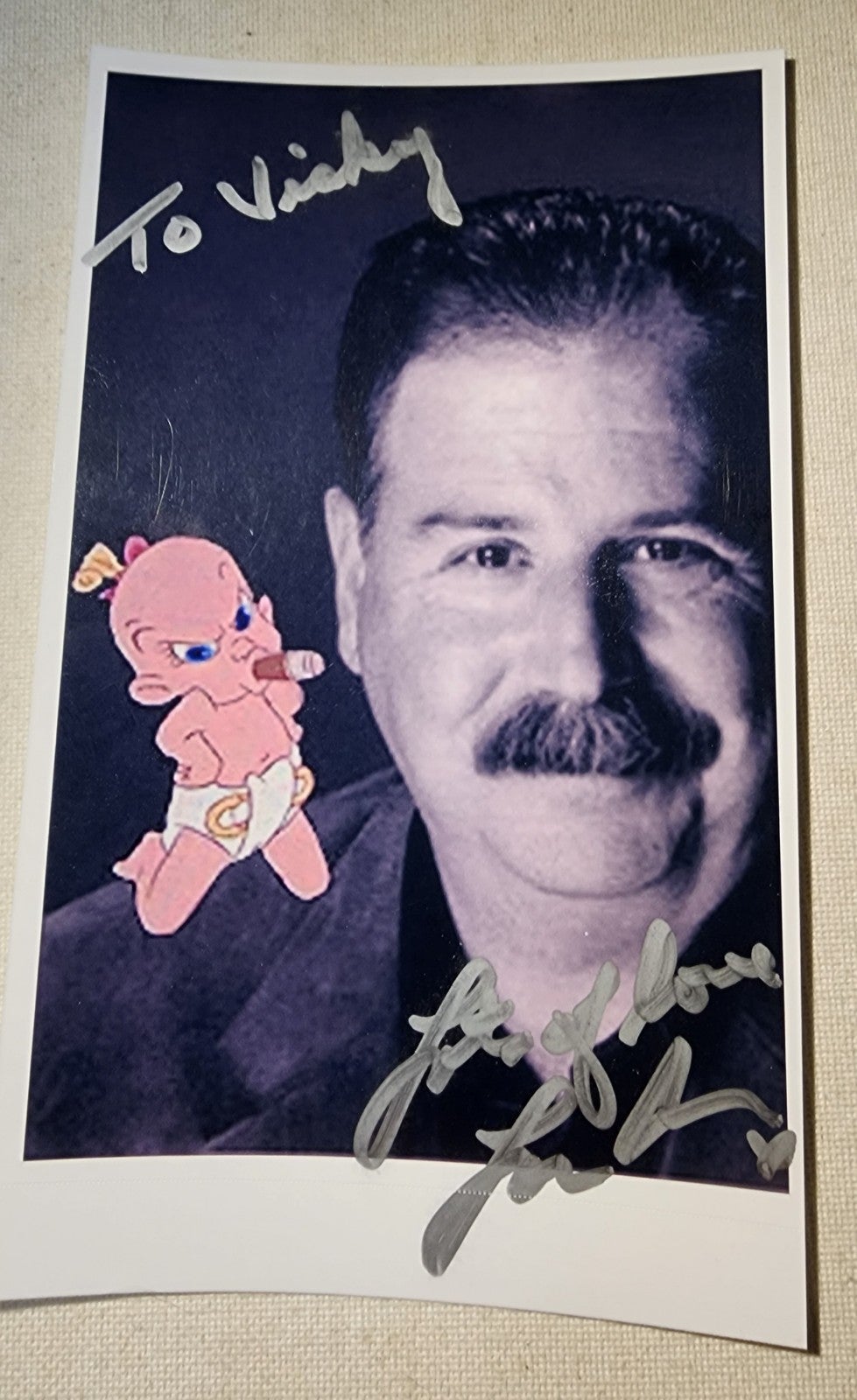 Lou Hirsch AUTOGRAPH-VOICE Baby Herman from the movie roger rabbit w/Coa 4x 61/2