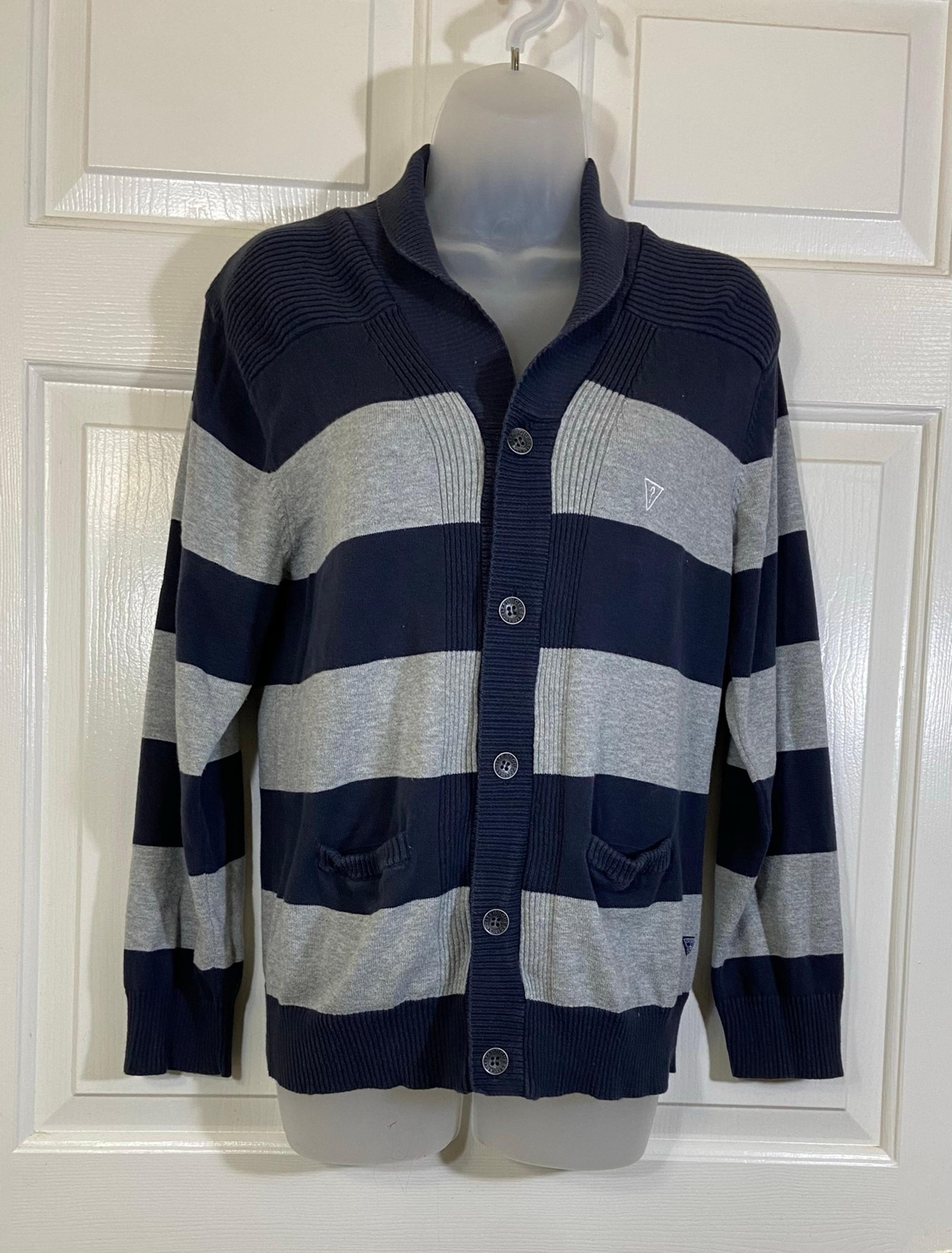 Guess  Black/Gray Long Sleeve Button Up Sweater Cardigan Size Large