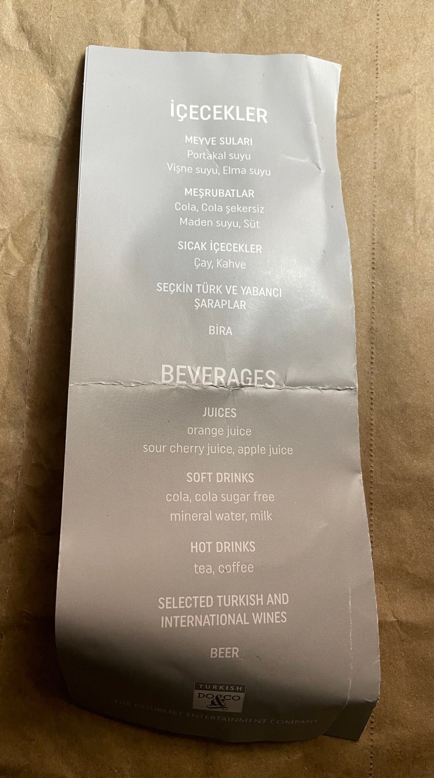 Turkish Airlines Menu