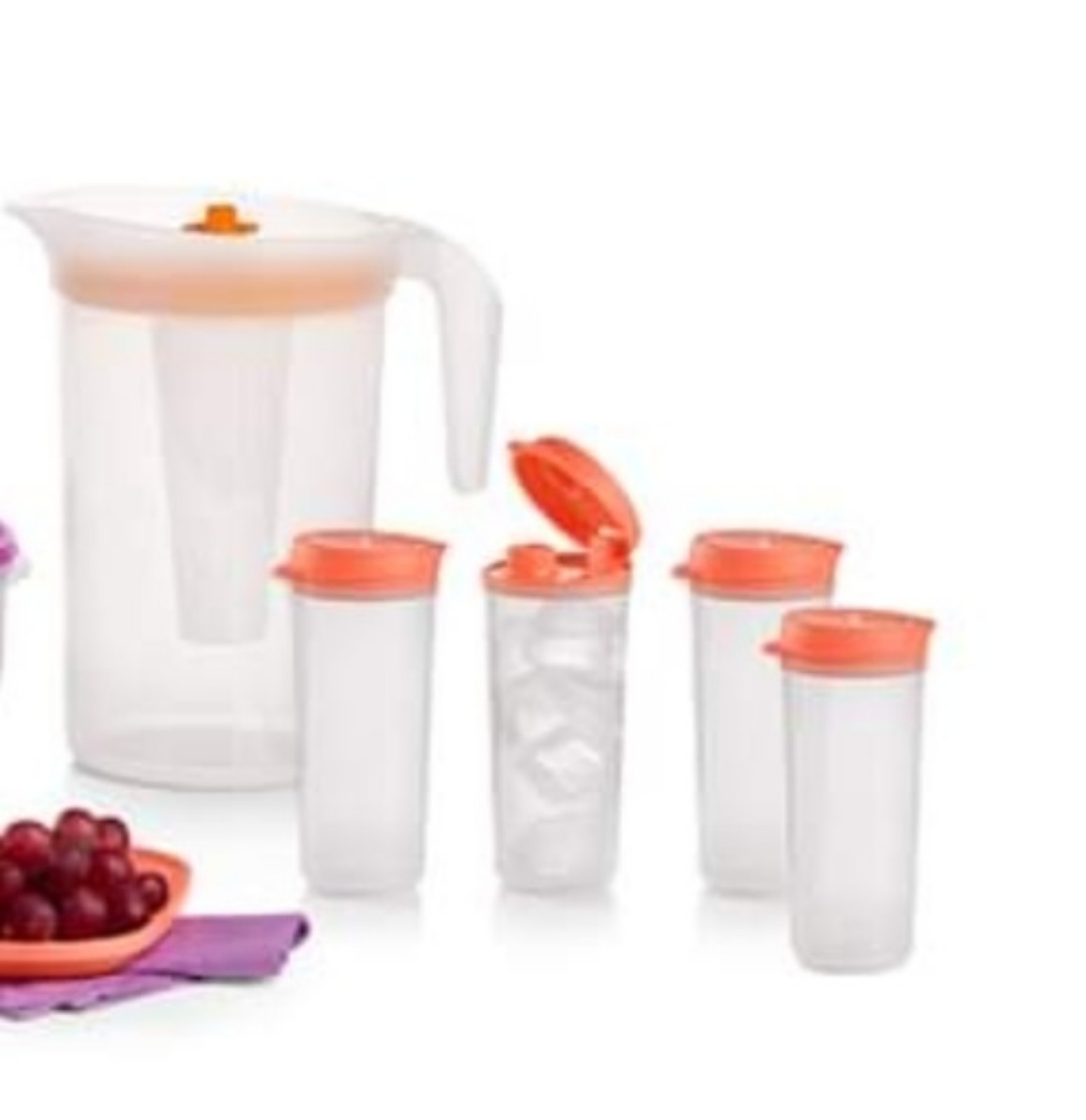 Tupperware Pitcher with Infuser & 4 Tumblers