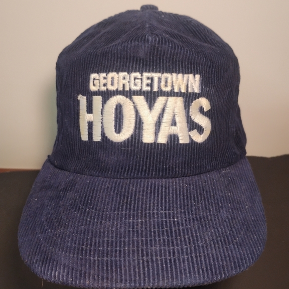 Vintage 80's Blue Silver Georgetown Hoyas Corduroy Snapback Hat Cap