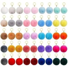 BetterJonny 50 Pcs Colorful Poms Keychains, 2.4inch Faux Fur Ball Multicolor Fl