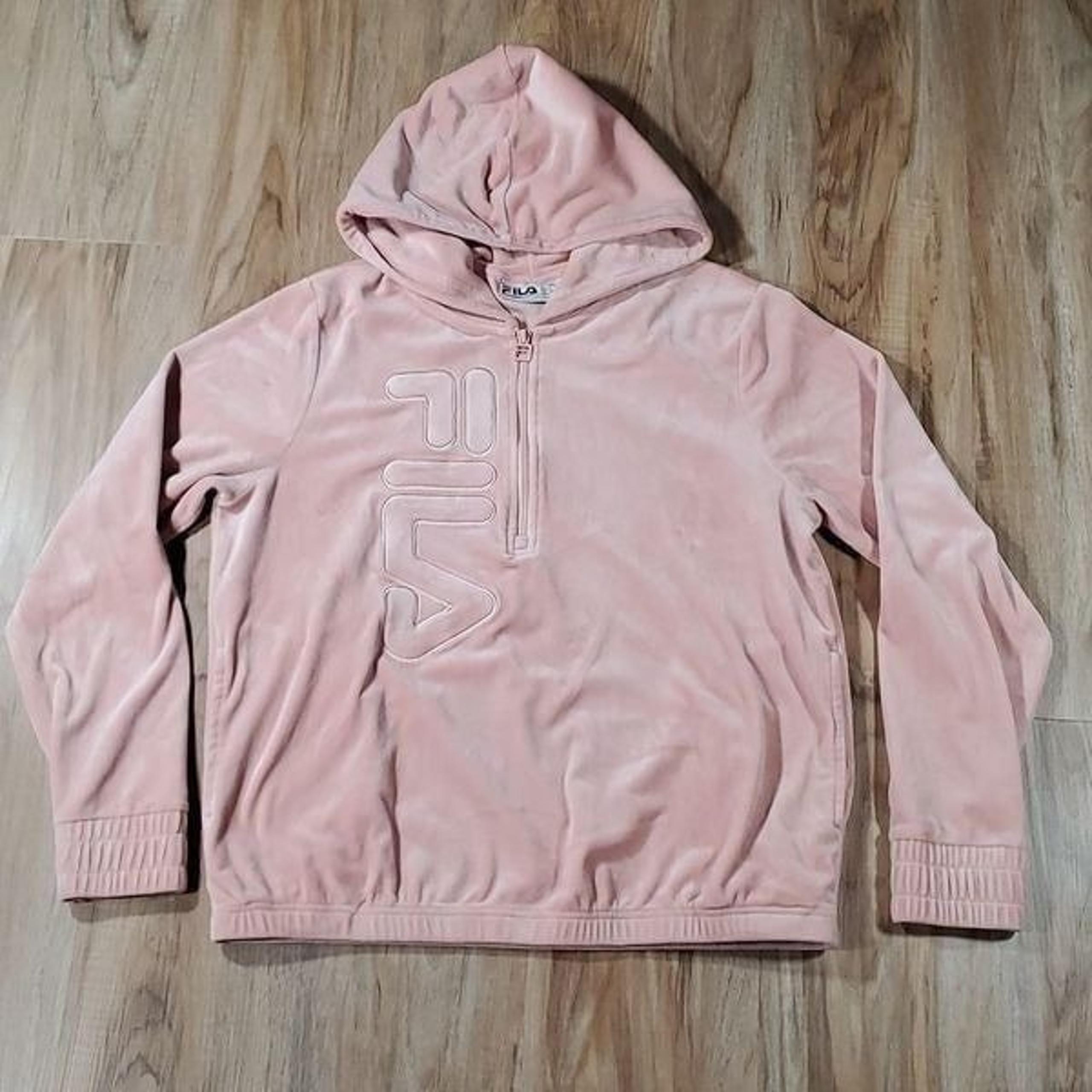 Fila Misty Rose Velour Quarter Zip Long Sleeve Hoodie Large