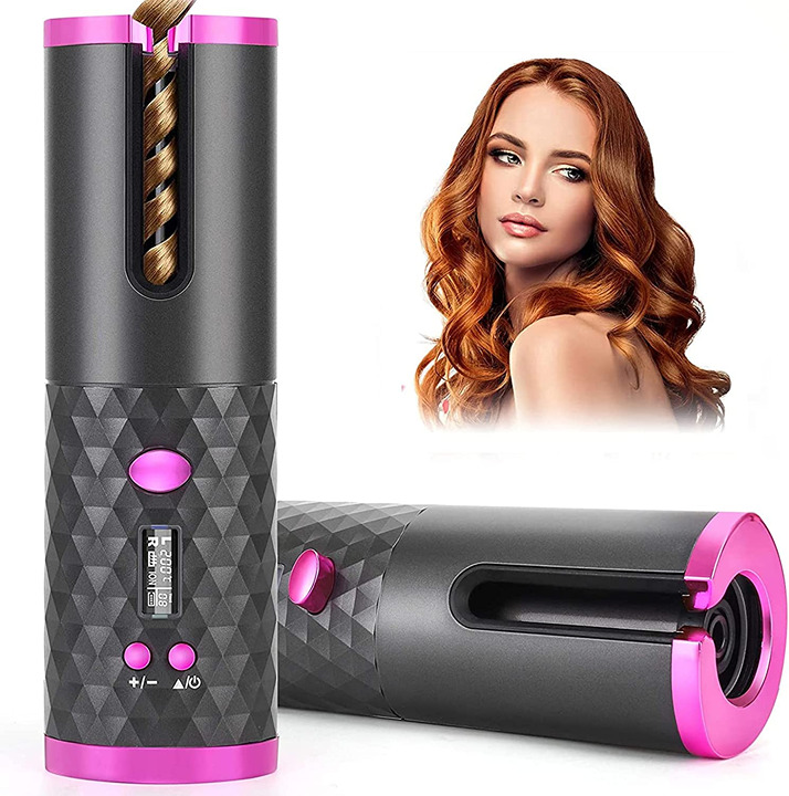 LUECMO Cordless Auto Hair Curler, Automatic Curling Iron with LCD Display