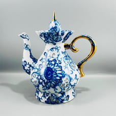 Russia Imperial Lomonosov Porcelain 22kt Gold Trim Singing Garden Tea Pot 9.5